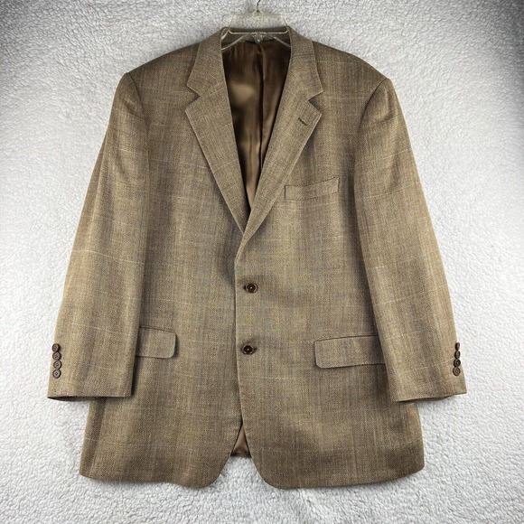 Brooks Brothers Herringbone Silk Linen Wool Sport Coat Men 44 Brown Blazer Italy - Picture 1 of 10